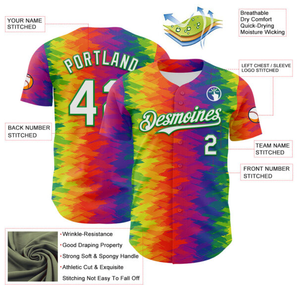 Custom Rainbow White-Grass Green Valentine's Day Gradient Pride Month Love Is Love Authentic Baseball Jersey