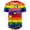 Custom Rainbow Fire Red-White Valentine's Day Love Heart Pride Month Love Is Love Authentic Baseball Jersey