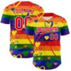 Custom Rainbow Fire Red-White Valentine's Day Love Heart Pride Month Love Is Love Authentic Baseball Jersey