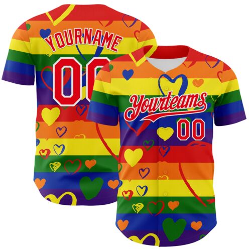 3DPattern11606 Custom Rainbow Fire Red-White Valentine's Day Love Heart Pride Month Love Is Love Authentic Baseball Jersey