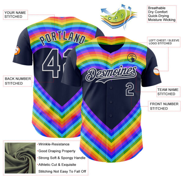 Custom Navy White Valentine's Day Love Heart Pride Month Love Is Love Authentic Baseball Jersey