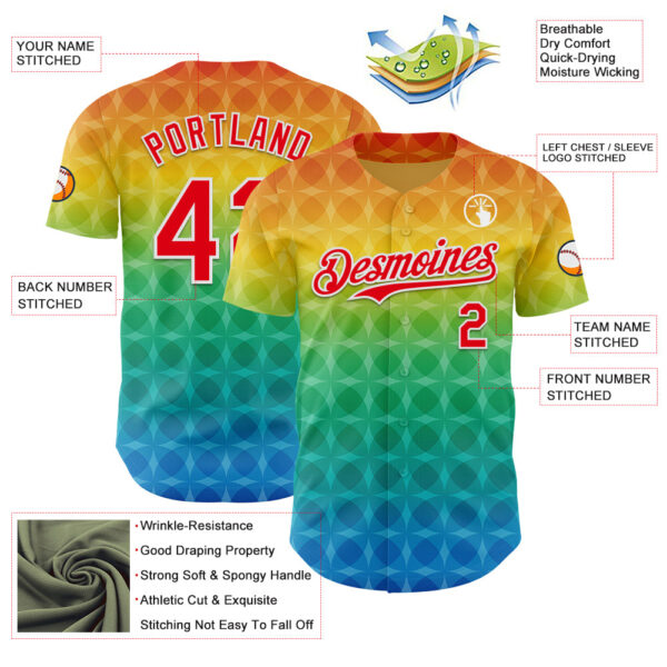Custom Yellow Fire Red Green Blue-White Valentine's Day Pride Month Love Is Love Authentic Baseball Jersey