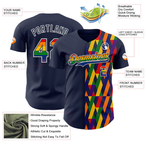 Custom Navy Rainbow-White Valentine's Day Pride Month Love Is Love Authentic Baseball Jersey