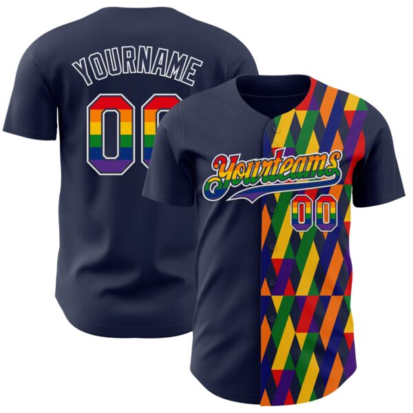 Custom Navy Rainbow-White Valentine's Day Pride Month Love Is Love Authentic Baseball Jersey