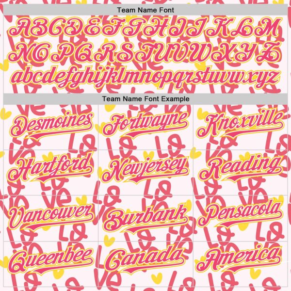 Custom Light Pink Neon Pink Yellow-White Valentine's Day Love Heart Authentic Baseball Jersey