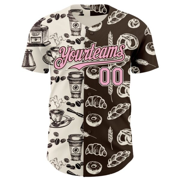 Custom Brown Light Pink-Cream Valentine's Day Bagel Meets Coffee Authentic Baseball Jersey