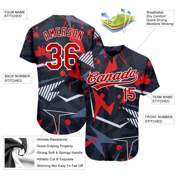 Custom Black Red-White 3D Pattern Design Authentic Baseball Jersey