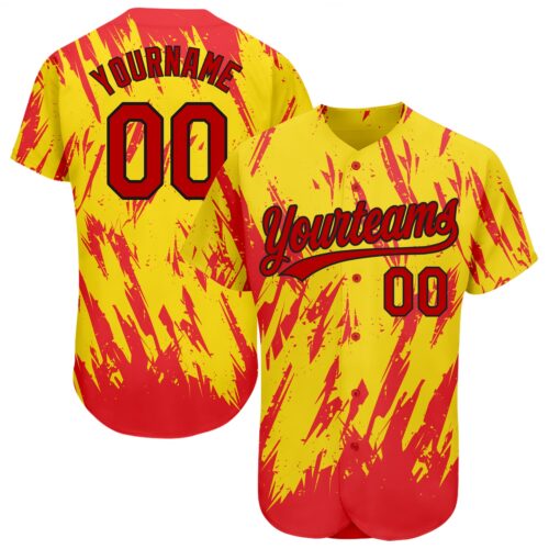 3DPattern1168 Custom Gold Red-Black 3D Pattern Design Authentic Baseball Jersey