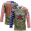 Custom Camo Red Royal-White American Flag Camouflage Hockey Lace Neck Jersey