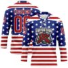 Custom White Red-Royal American Flag Hockey Lace Neck Jersey