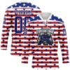 Custom White Royal-Red American Flag Hockey Lace Neck Jersey