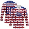 Custom White Royal-Red American Flag Hockey Lace Neck Jersey