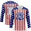 Custom White Red-Royal American Flag Hockey Lace Neck Jersey