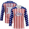 Custom White Red-Royal American Flag Hockey Lace Neck Jersey
