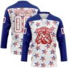 Custom White Royal-Red American Flag Hockey Lace Neck Jersey