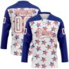 Custom White Royal-Red American Flag Hockey Lace Neck Jersey