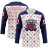 Custom White Navy-Fire Red American Flag Hockey Lace Neck Jersey