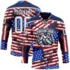 Custom Navy White Red-Royal American Flag Grunge Hockey Lace Neck Jersey