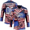 Custom Navy White Red-Royal American Flag Grunge Hockey Lace Neck Jersey