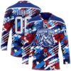 Custom Royal White-Red American Flag Hockey Lace Neck Jersey