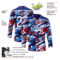 Custom Royal White-Red American Flag Hockey Lace Neck Jersey