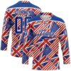 Custom Royal Red Cream-White American Flag Grunge Hockey Lace Neck Jersey