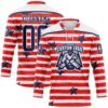 Custom White Navy Red-White American Flag Hockey Lace Neck Jersey