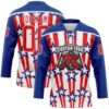 Custom Royal Fire Red-White American Flag Hockey Lace Neck Jersey