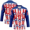 Custom Royal Fire Red-White American Flag Hockey Lace Neck Jersey