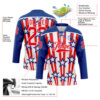 Custom Royal Fire Red-White American Flag Hockey Lace Neck Jersey