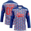 Custom Royal Fire Red-White American Flag Hockey Lace Neck Jersey