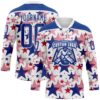 Custom White Royal-Red American Flag Hockey Lace Neck Jersey