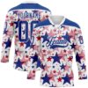 Custom White Royal-Red American Flag Hockey Lace Neck Jersey