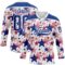 Custom White Royal-Red American Flag Hockey Lace Neck Jersey