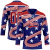 Custom Royal Red-White American Flag Hockey Lace Neck Jersey