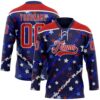 Custom Blue Red-White American Flag Hockey Lace Neck Jersey