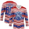 Custom White Royal-Red American Flag Hockey Lace Neck Jersey