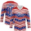 Custom White Royal-Red American Flag Hockey Lace Neck Jersey
