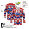 Custom White Royal-Red American Flag Hockey Lace Neck Jersey
