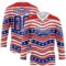 Custom White Royal-Red American Flag Hockey Lace Neck Jersey