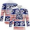 Custom White Red-Navy American Flag Painted Hockey Lace Neck Jersey
