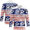 Custom White Red-Navy American Flag Painted Hockey Lace Neck Jersey