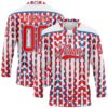 Custom White Fire Red-Blue American Flag Hockey Lace Neck Jersey