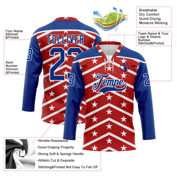 Custom Red Royal-White American Flag Hockey Lace Neck Jersey