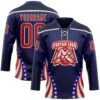 Custom Navy Red Royal-White American Flag Hockey Lace Neck Jersey
