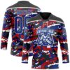 Custom Camo Royal Black-White American Flag Digital Camouflage Hockey Lace Neck Jersey