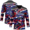 Custom Camo Royal Black-White American Flag Digital Camouflage Hockey Lace Neck Jersey