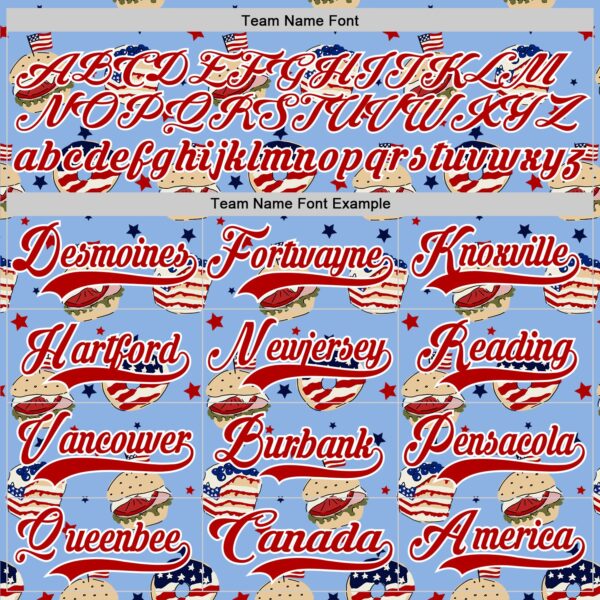 Custom Light Blue Red-White American Flag Hockey Lace Neck Jersey