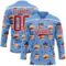 Custom Light Blue Red-White American Flag Hockey Lace Neck Jersey