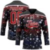 Custom Black Red-White American Flag Hockey Lace Neck Jersey